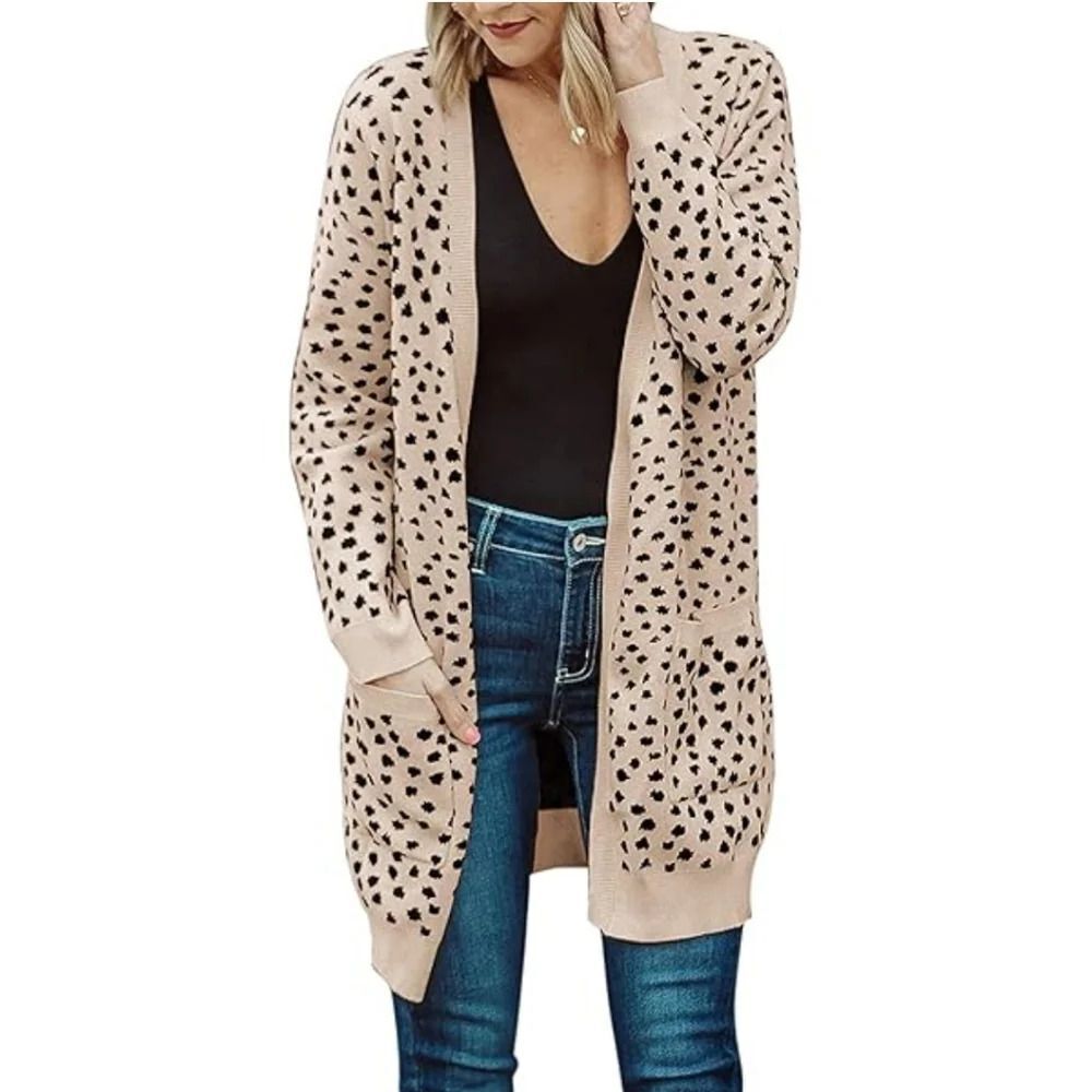 NEW She + Sky Leopard Spots and Dots Longline Sweater Cardigan Size Small